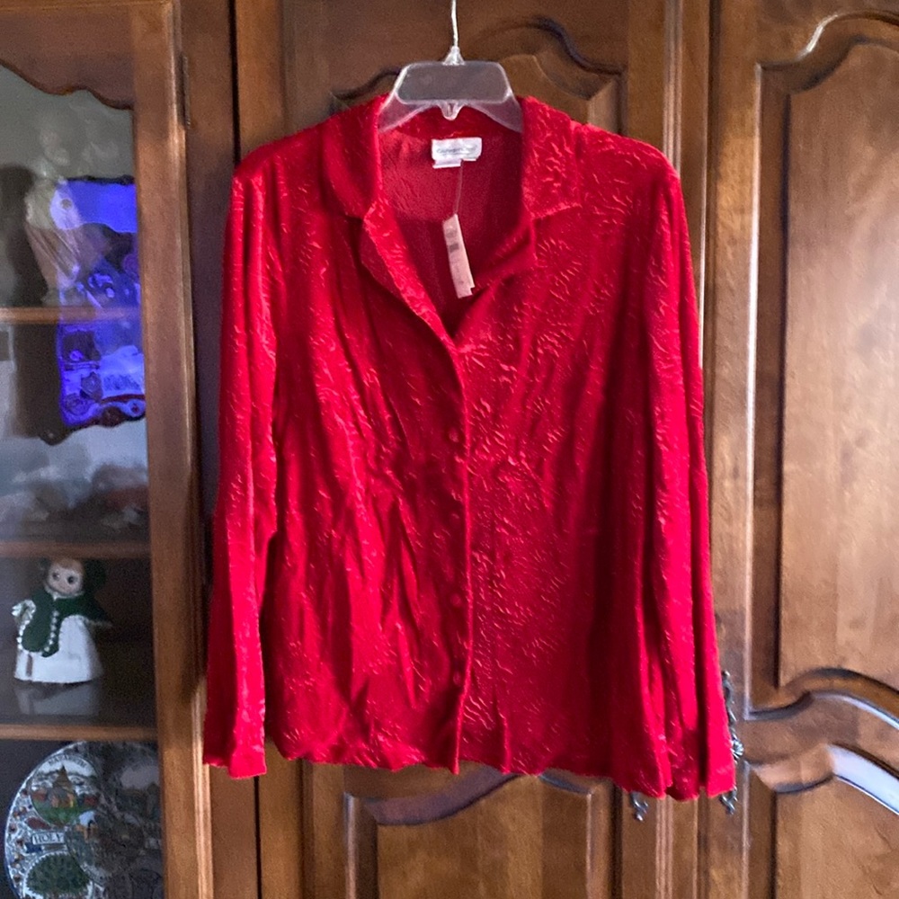 New with tag, red velvet button up blouse
